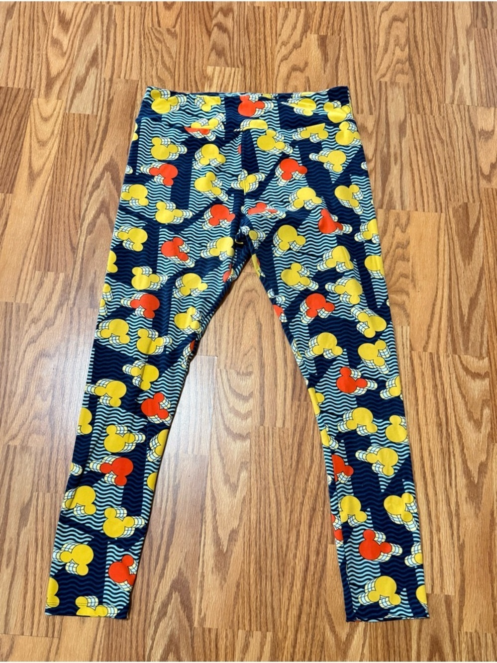 LuLaRoe Navy Leggings with Yellow & Red Mickey Mouse